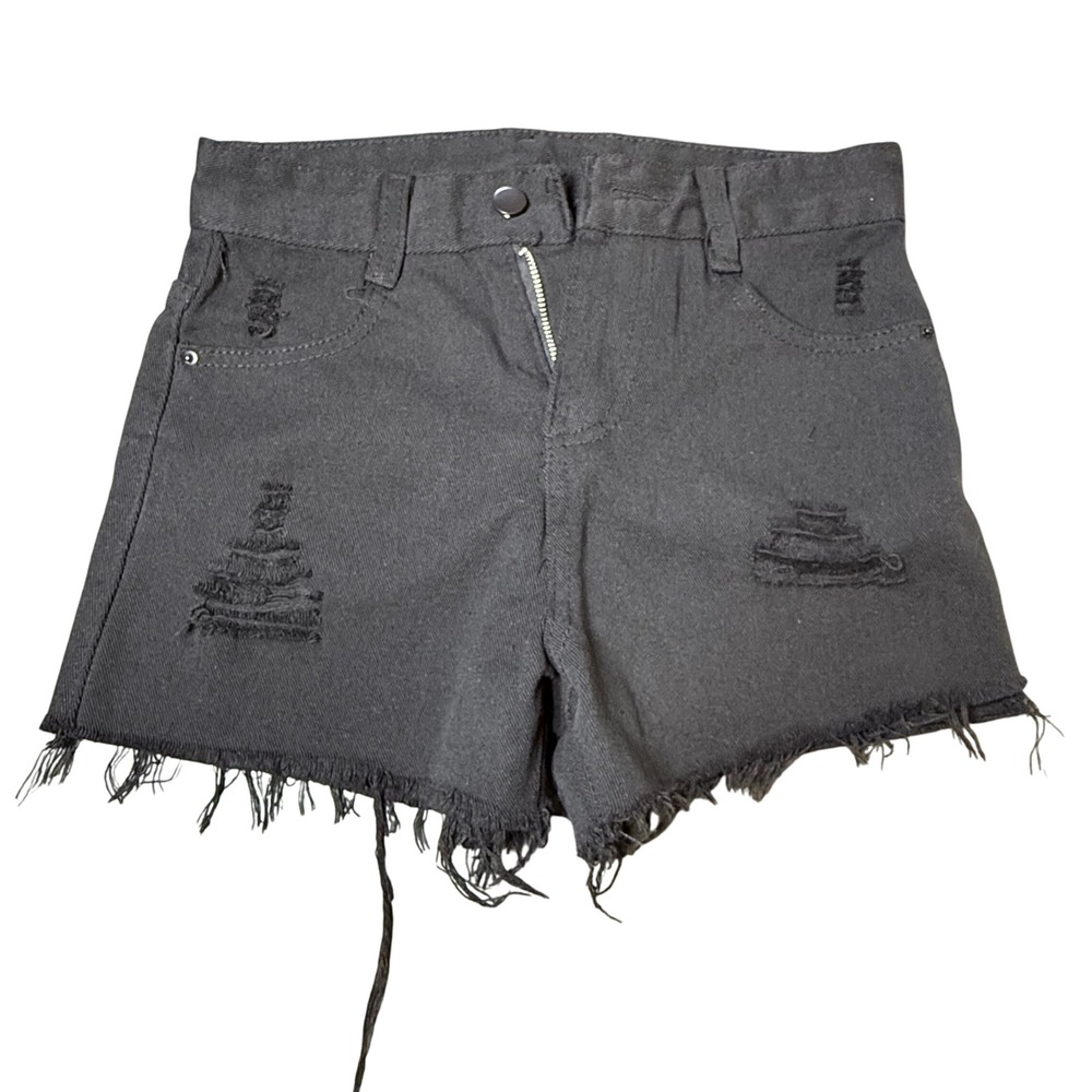 Distressed Denim Shorts‎ Frayed Hem Ripped Black Wash Casual Summer S